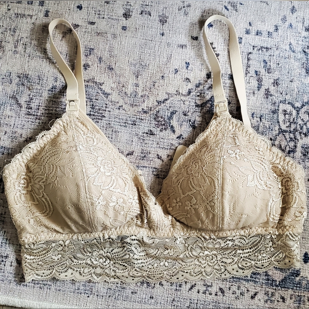 Elegant Lace Beige Nursing Bra